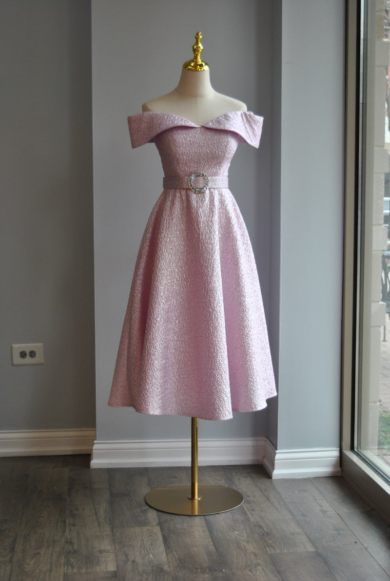 CANDY PINK FIT AND FLAIR MIDI COCKTAIL DRESS WITH CRYSTAL BELT