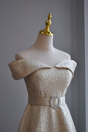 VANILLA FIT AND FLAIR COCKTAIL DRESS WITH CRYSTAL BELT