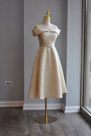 VANILLA FIT AND FLAIR COCKTAIL DRESS WITH CRYSTAL BELT