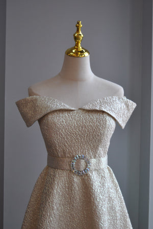 VANILLA FIT AND FLAIR COCKTAIL DRESS WITH CRYSTAL BELT