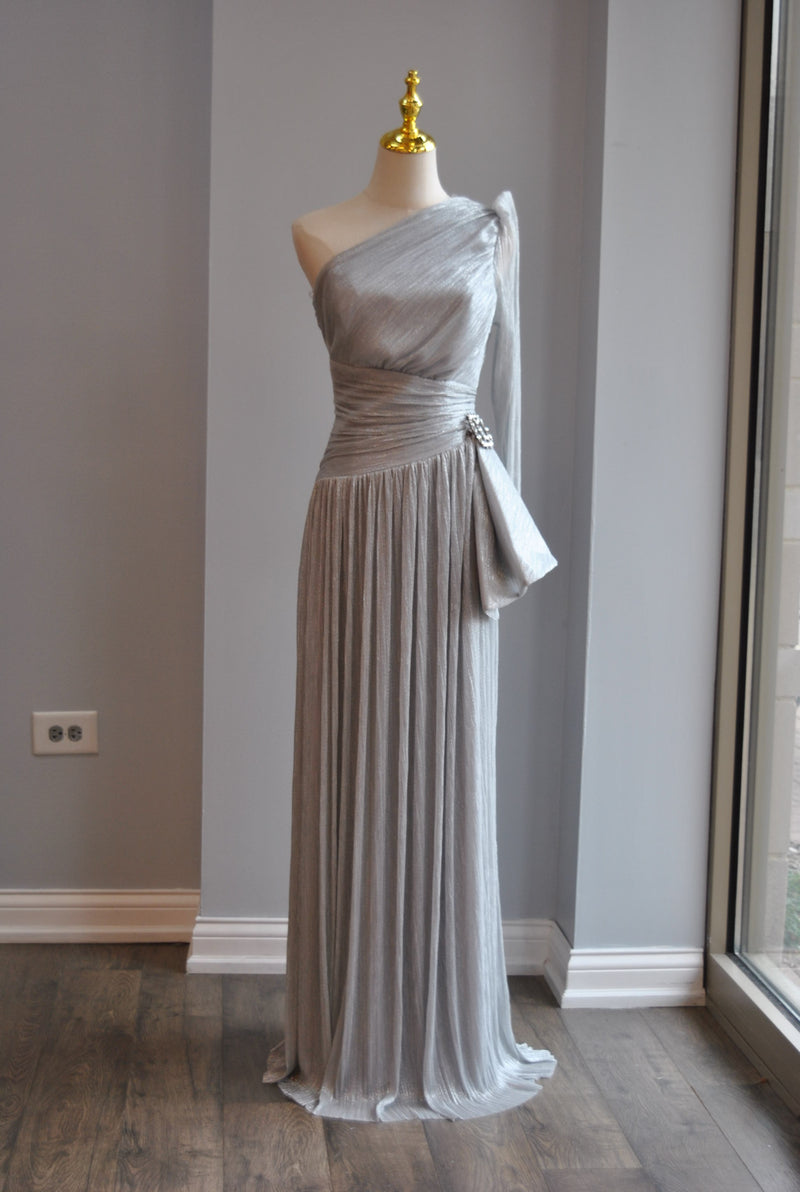 SILVER LONG ASYMMETRIC DRESS