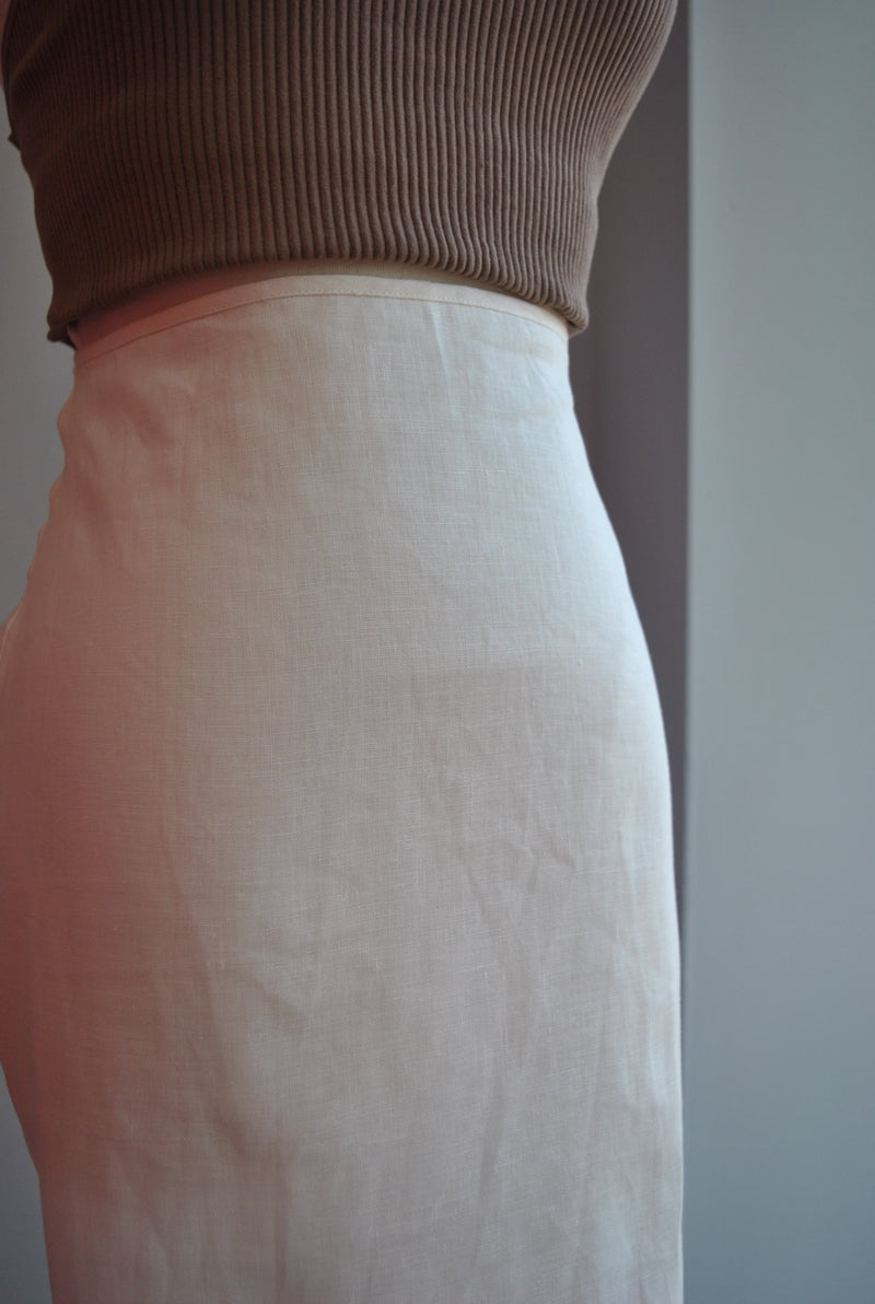 WHITE MIDI LINEN SKIRT