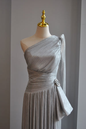 SILVER LONG ASYMMETRIC DRESS