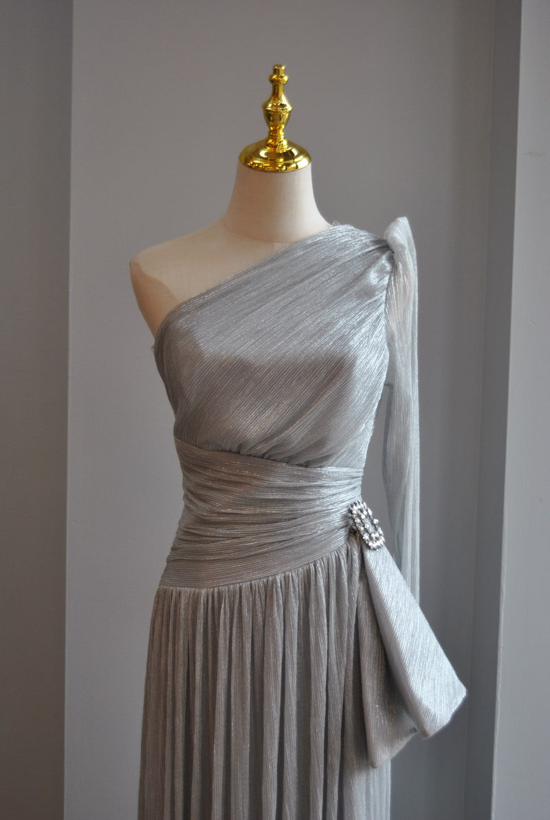SILVER LONG ASYMMETRIC DRESS