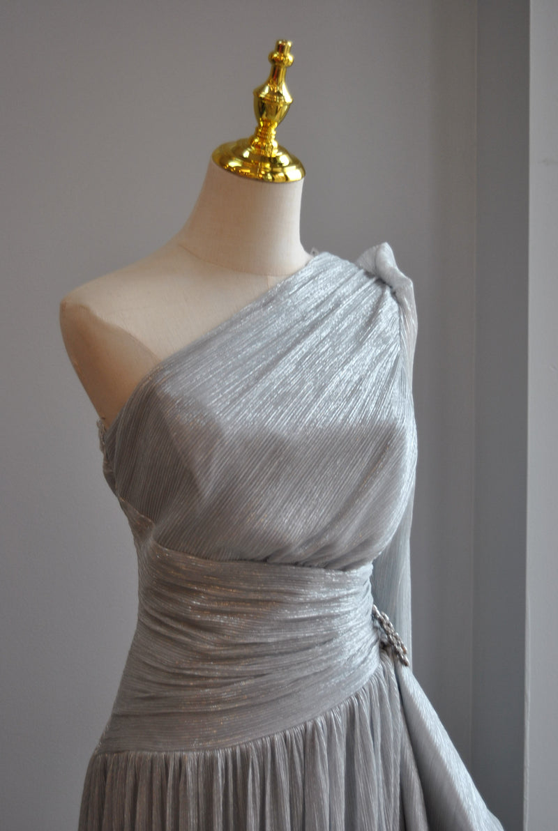 SILVER LONG ASYMMETRIC DRESS