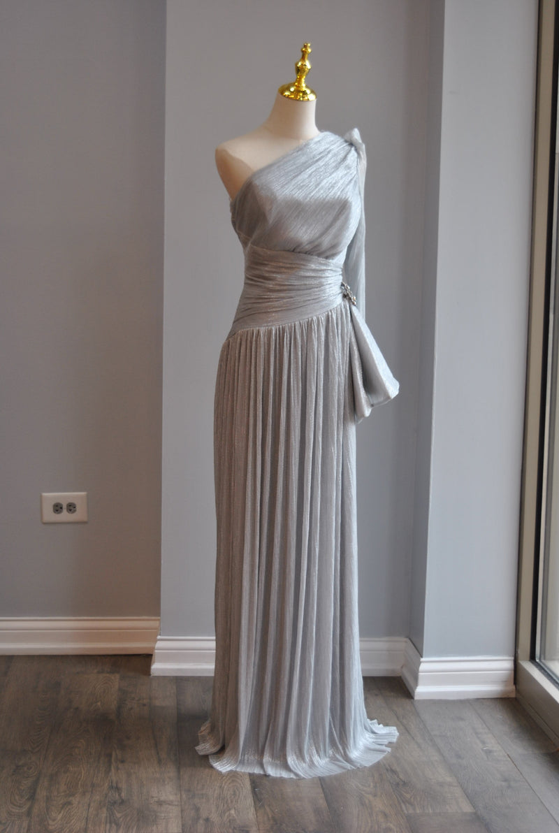 SILVER LONG ASYMMETRIC DRESS