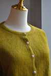 MUSTARD SWEATER TOP WITH PEARL BUTTONS