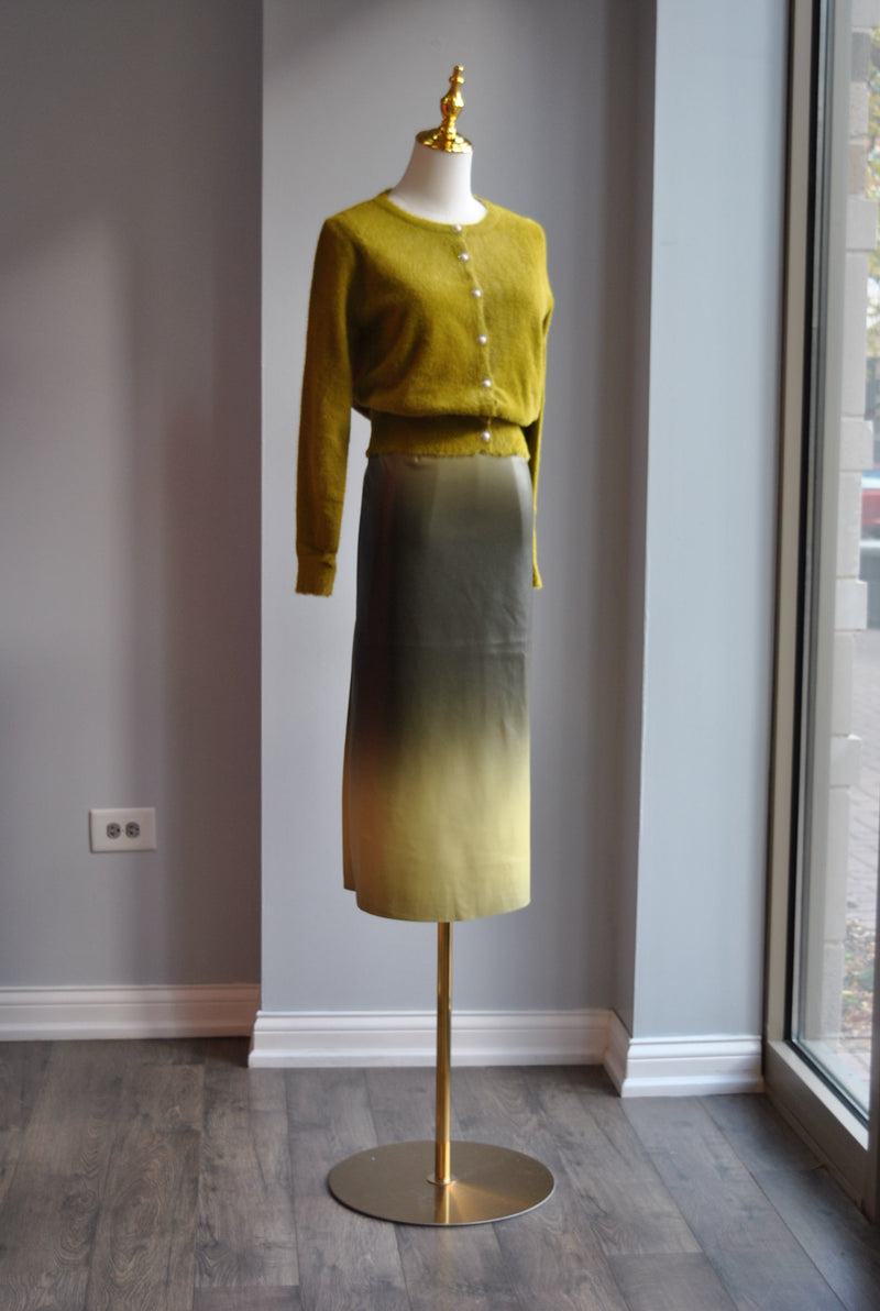 MUSTARD SWEATER TOP WITH PEARL BUTTONS