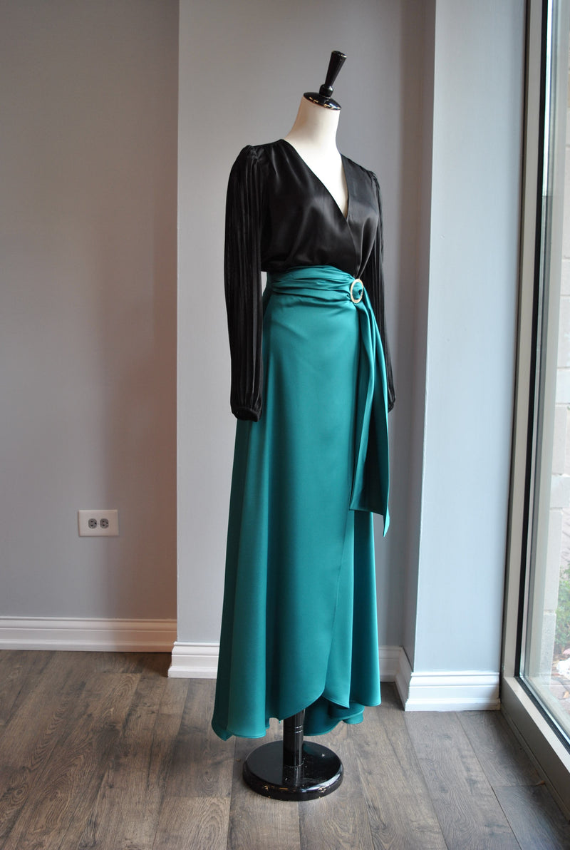 CLEARANCE - EMERALD GREEN MAXI WRAP SKIRT Le Obsession Boutique CLEARANCE - EMERALD GREEN MAXI WRAP SKIRT Le Obsession Boutique