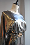 CLEARANCE - SILVER MIDI PARTY DRESS WITH A BELT