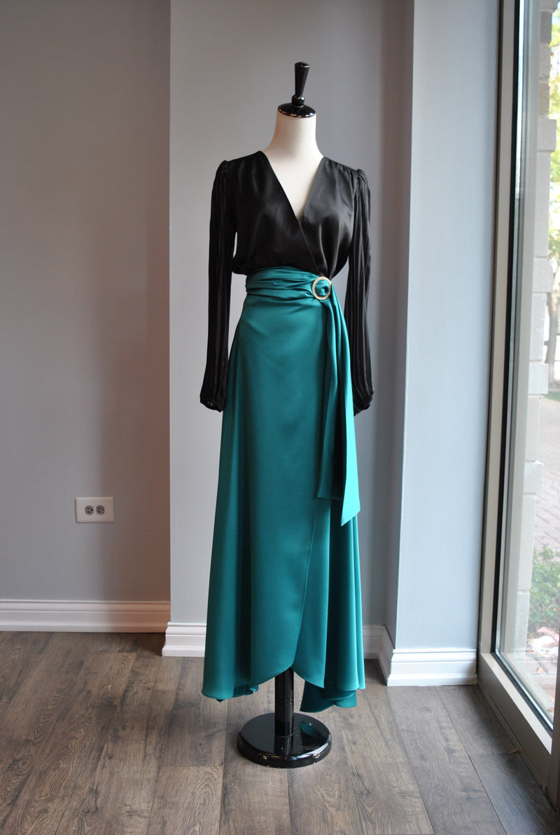 CLEARANCE - EMERALD GREEN MAXI WRAP SKIRT Le Obsession Boutique CLEARANCE - EMERALD GREEN MAXI WRAP SKIRT Le Obsession Boutique