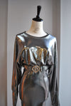 SILVER MIDI PARTY DRESS WITH A BELT