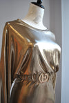 CLEARANCE - GOLD MIDI PARTY DRESS WITH A BELT