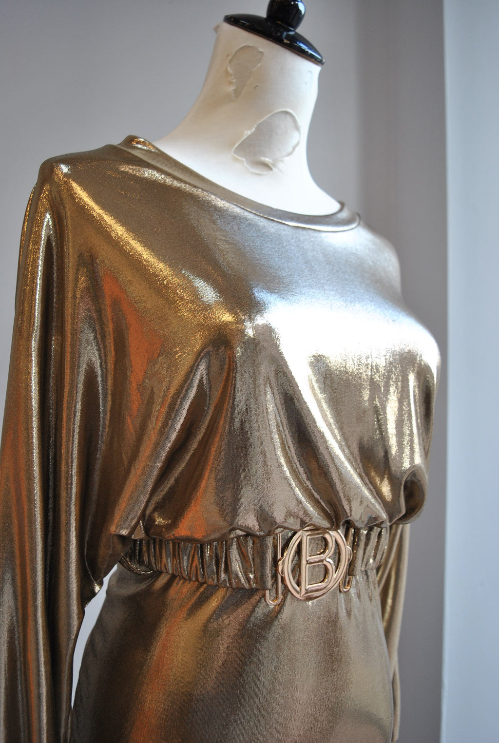 CLEARANCE - GOLD MIDI PARTY DRESS WITH A BELT