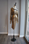 CLEARANCE - GOLD MIDI PARTY DRESS WITH A BELT