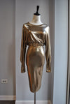 CLEARANCE - GOLD MIDI PARTY DRESS WITH A BELT