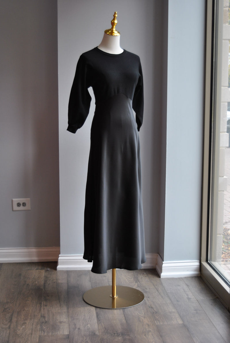 BLACK MIDI DRESS WITH SILKY BOTTOM