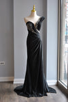CLEARANCE - NAVY BLUE SILKY LONG DRESS WITH OPEN BACK AND SIDE SLIT