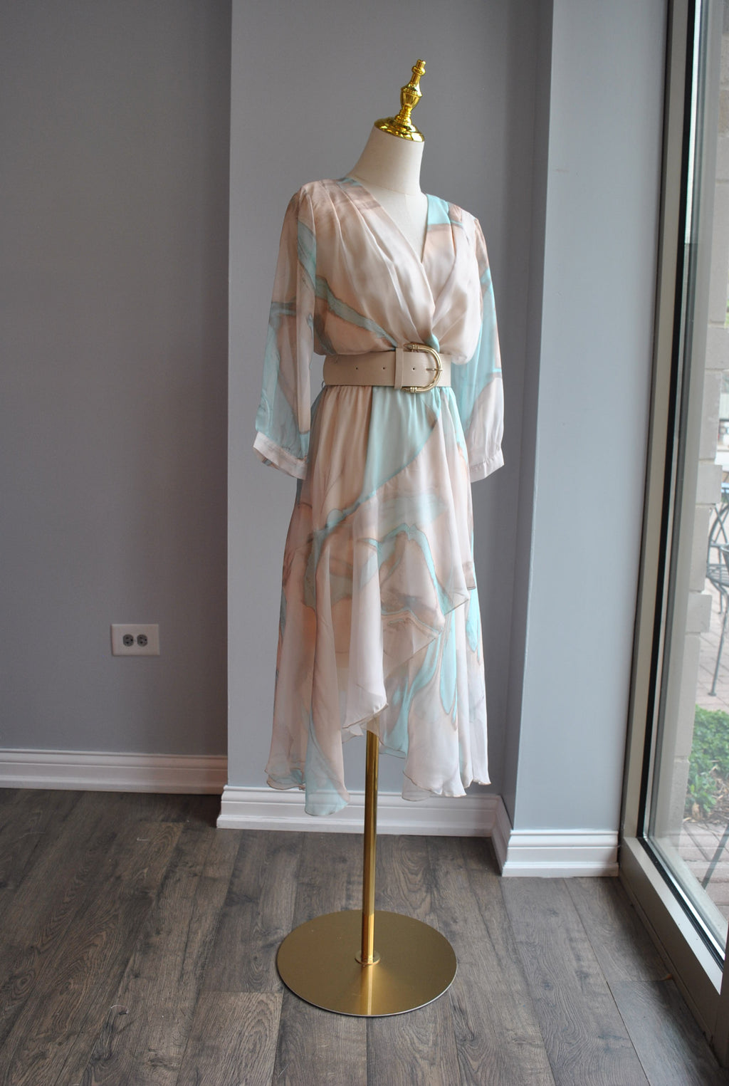TURQUOISE AND BEIGE OMBRE MIDI FLOWY SUMMER DRESS