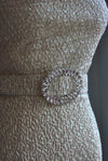 SILVER VANILLA MIDI ASYMMETRIC DRESS WITH A CRYSTAL BELT