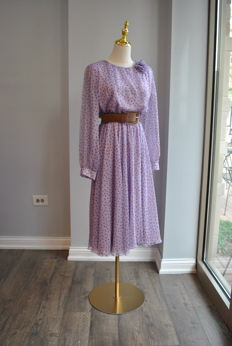 DUSTY LAVENDER AND CARAMEL POLKA DOTS WITH A BELT