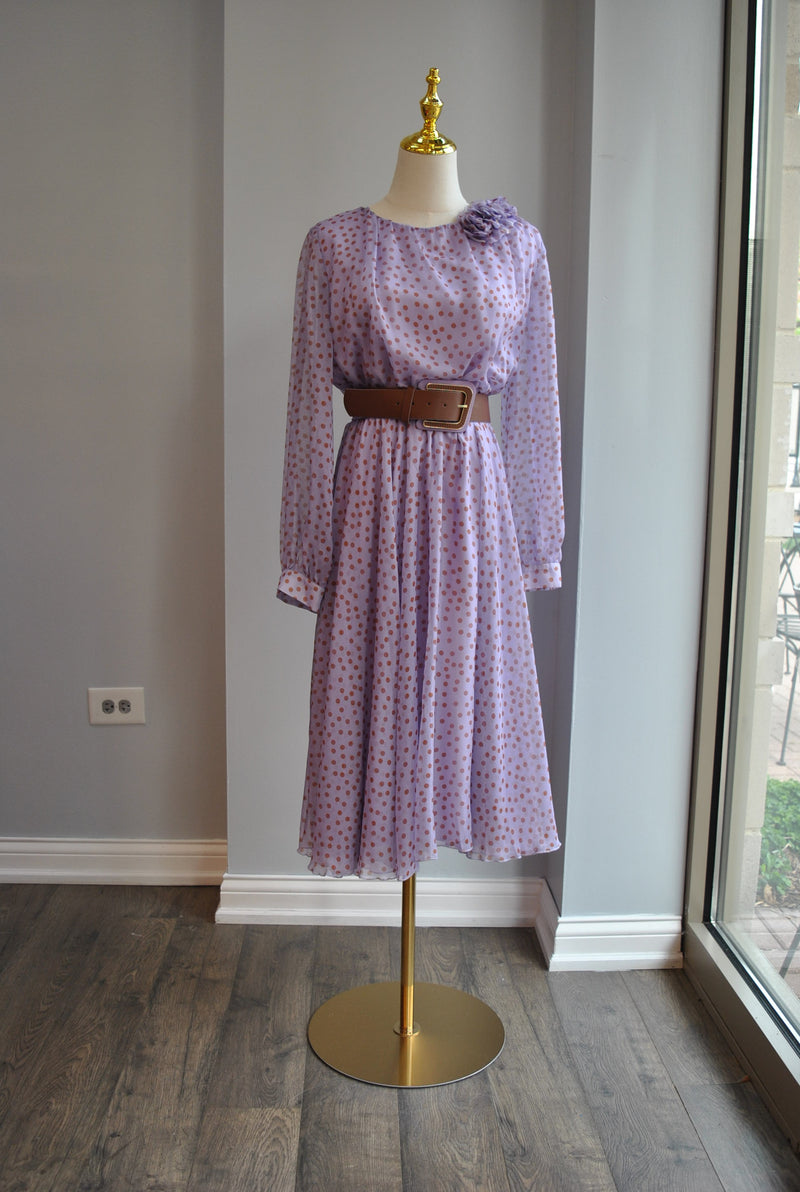 DUSTY LAVENDER AND CARAMEL POLKA DOTS WITH A BELT