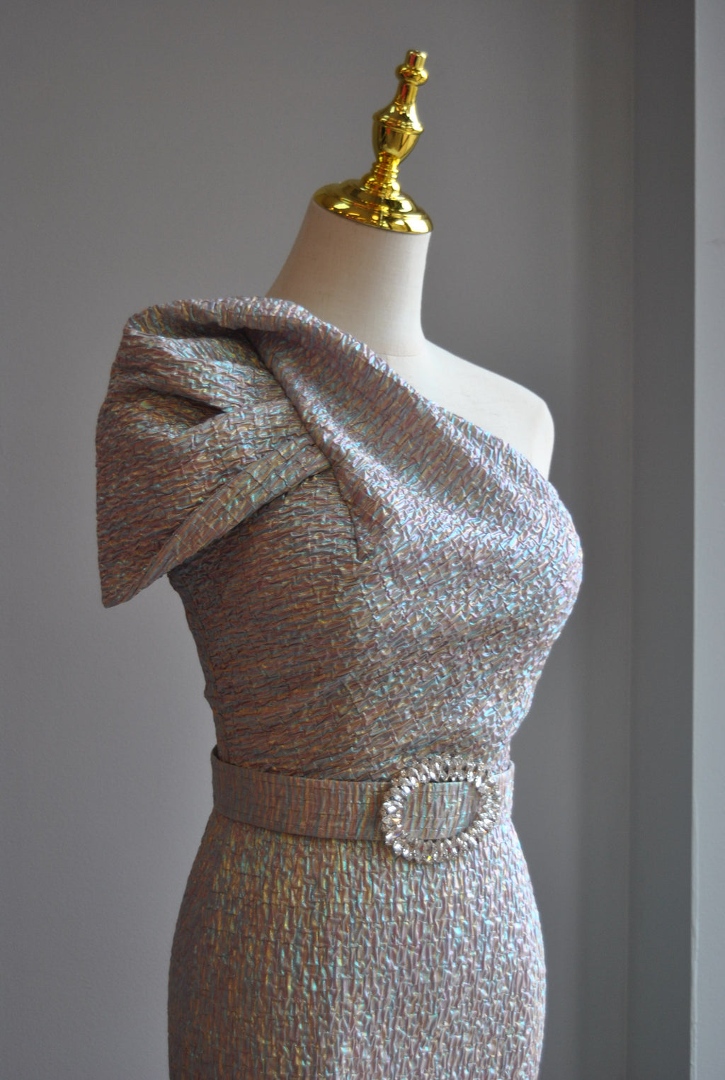 MULTICOLOR MIDI COCKTAIL DRESS WITH CRYSTAL BELT