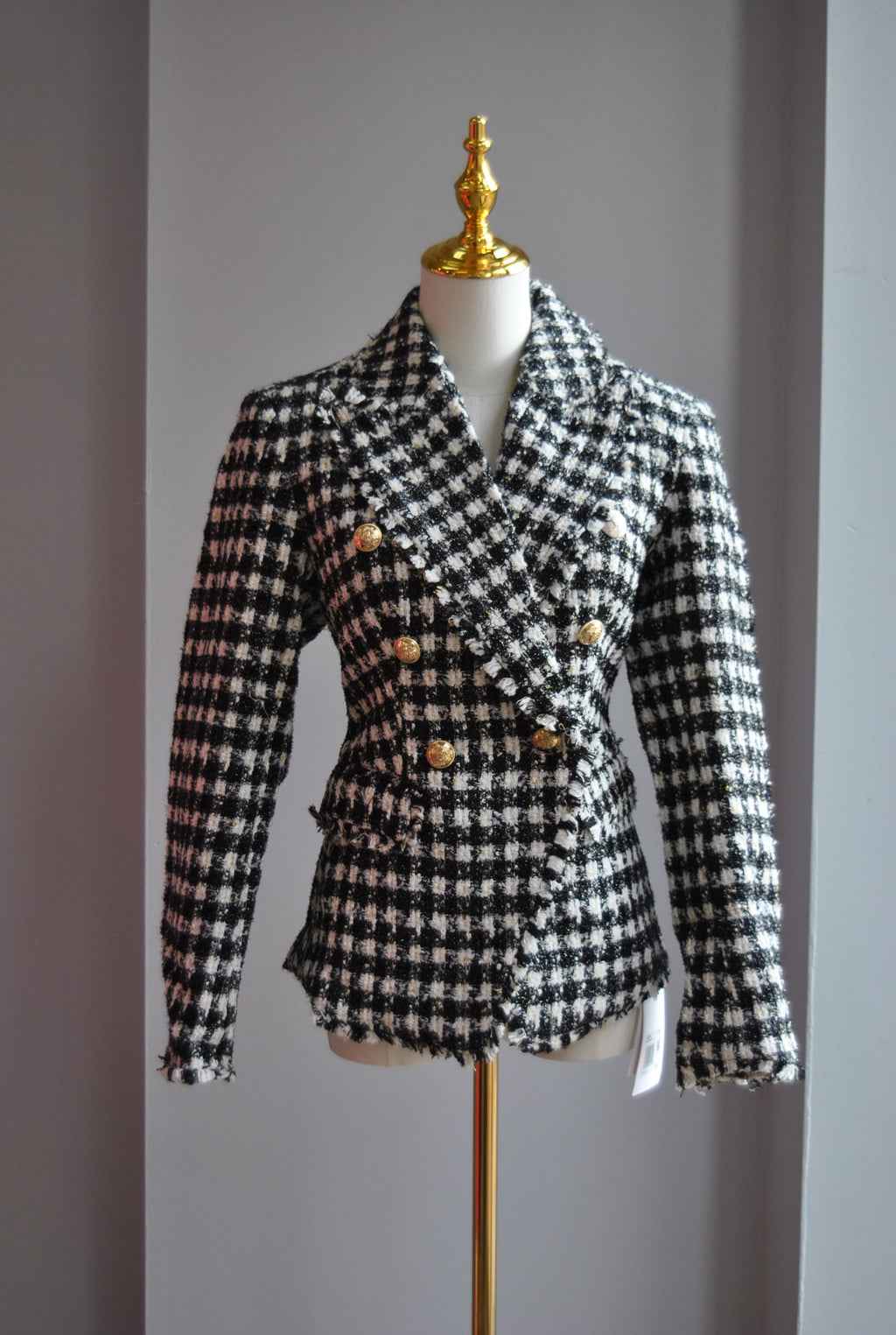 BLACK AND WHITE CHECK DOUBLE BREASTED