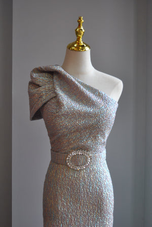 MULTICOLOR MIDI COCKTAIL DRESS WITH CRYSTAL BELT
