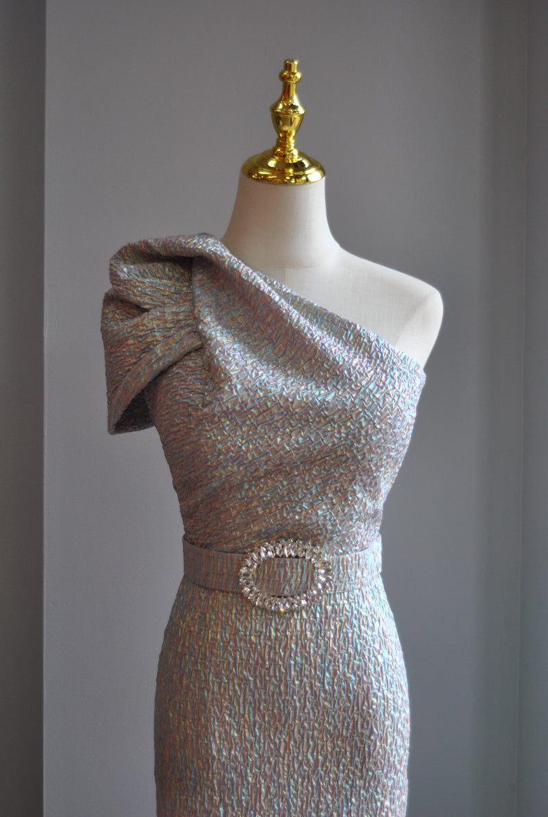 MULTICOLOR MIDI COCKTAIL DRESS WITH CRYSTAL BELT