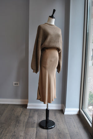 TAUPE VELVET LIKE MIDI SKIRT