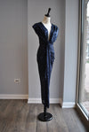 NAVY BLUE SEQUIN MIDI DRESS WITH FRONT RUSHING