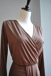 CHOCOLATE BROWN MIDI FIT DRESS WITH FRONT RUSHING