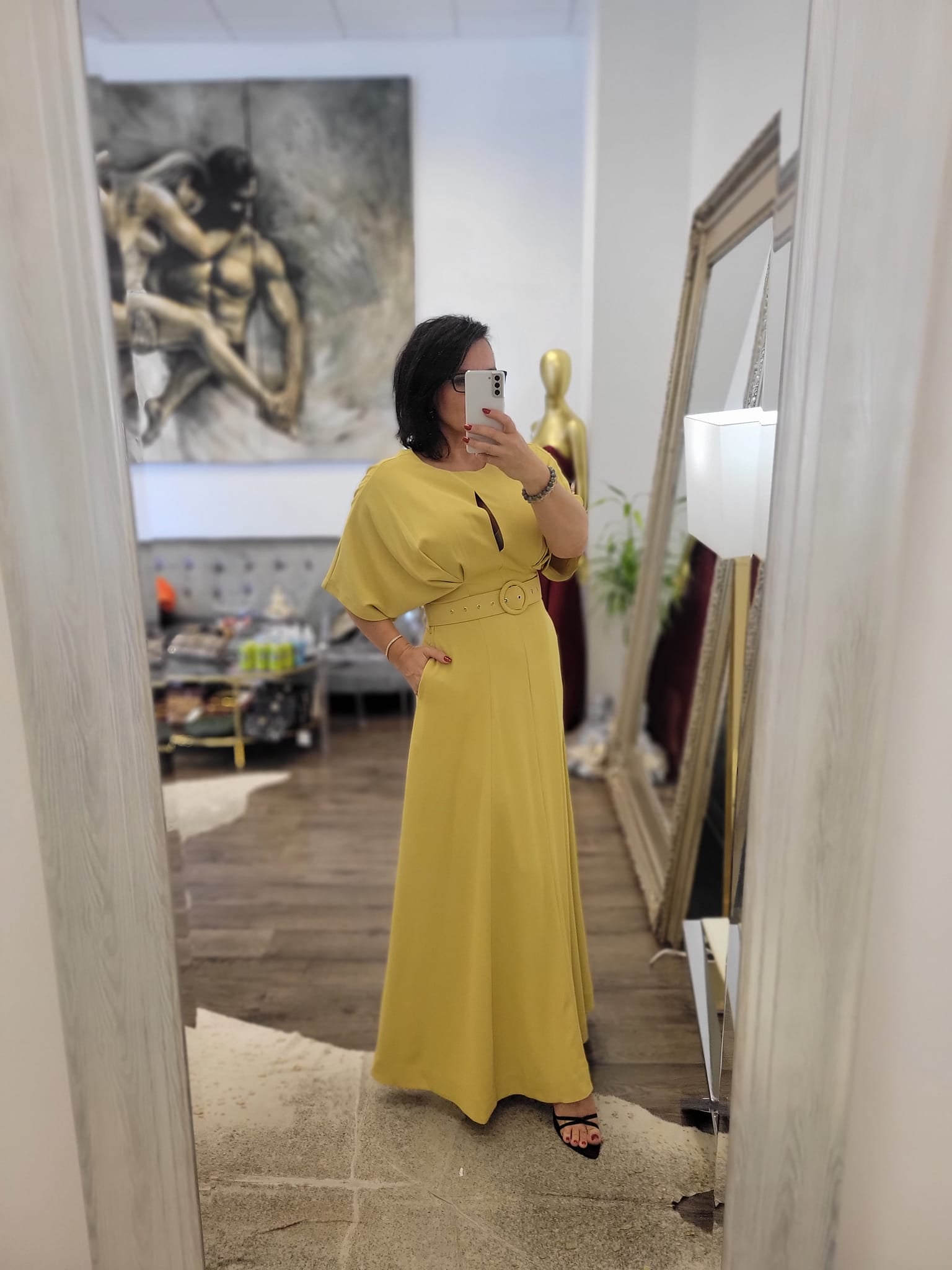 yellow dress with brown belt MUSTARD LONG DRESS WITH A BELT AND SIDE POCKETS – Le Obsession Boutique