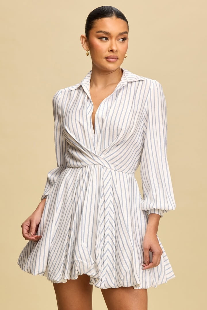 WHITE AND BLUE STRAPS MINI SUMMER DRESS