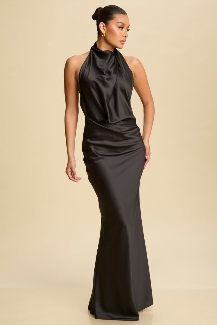 BLACK SILKY LONG SUMMER MAXI WITH OPEN BACK