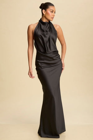 BLACK SILKY LONG SUMMER MAXI WITH OPEN BACK