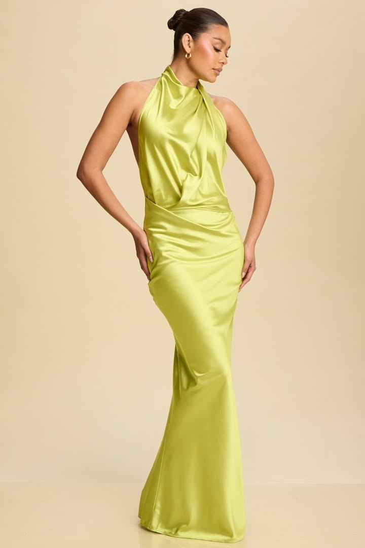 LIME GREEN SUMMER SILKY MAXI WITH OPEN BACK