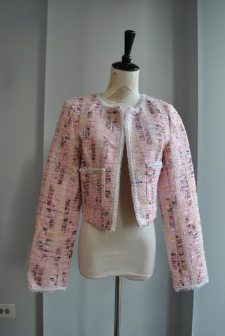 PINK PLAID DOUBLE BREASTED BLAZER