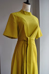 MUSTARD MIDI DRESS WITH FRONT TIE