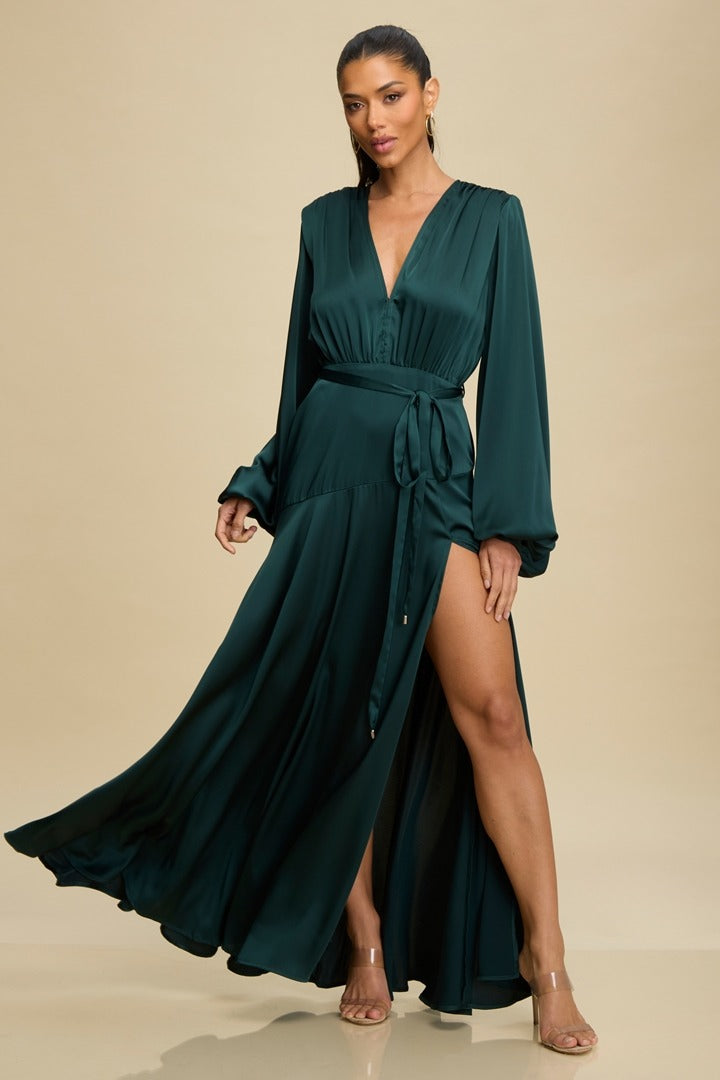 EMERALD GREEN SILKY MAXI DRESS