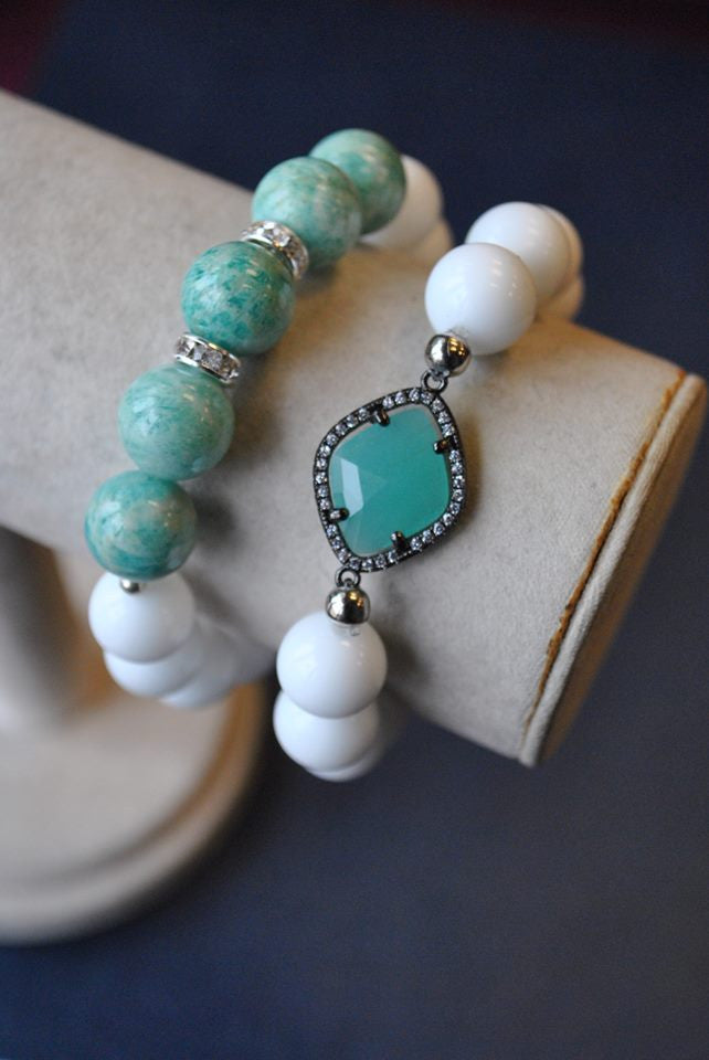 AMAZONITE AND AGATE BRACELET SET