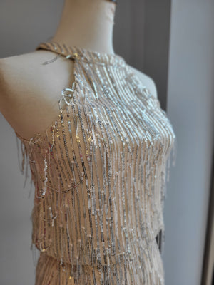 SILVER AND CREAM SEQUINS PARTY DRESS