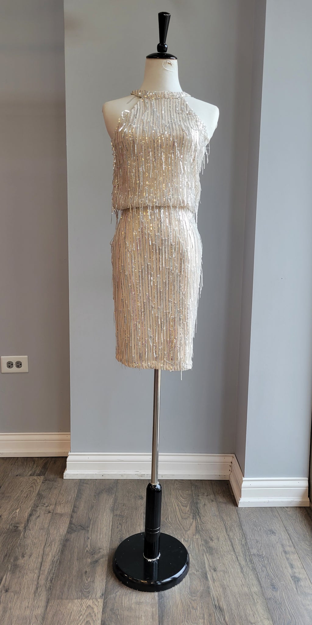 SILVER AND CREAM SEQUINS PARTY DRESS