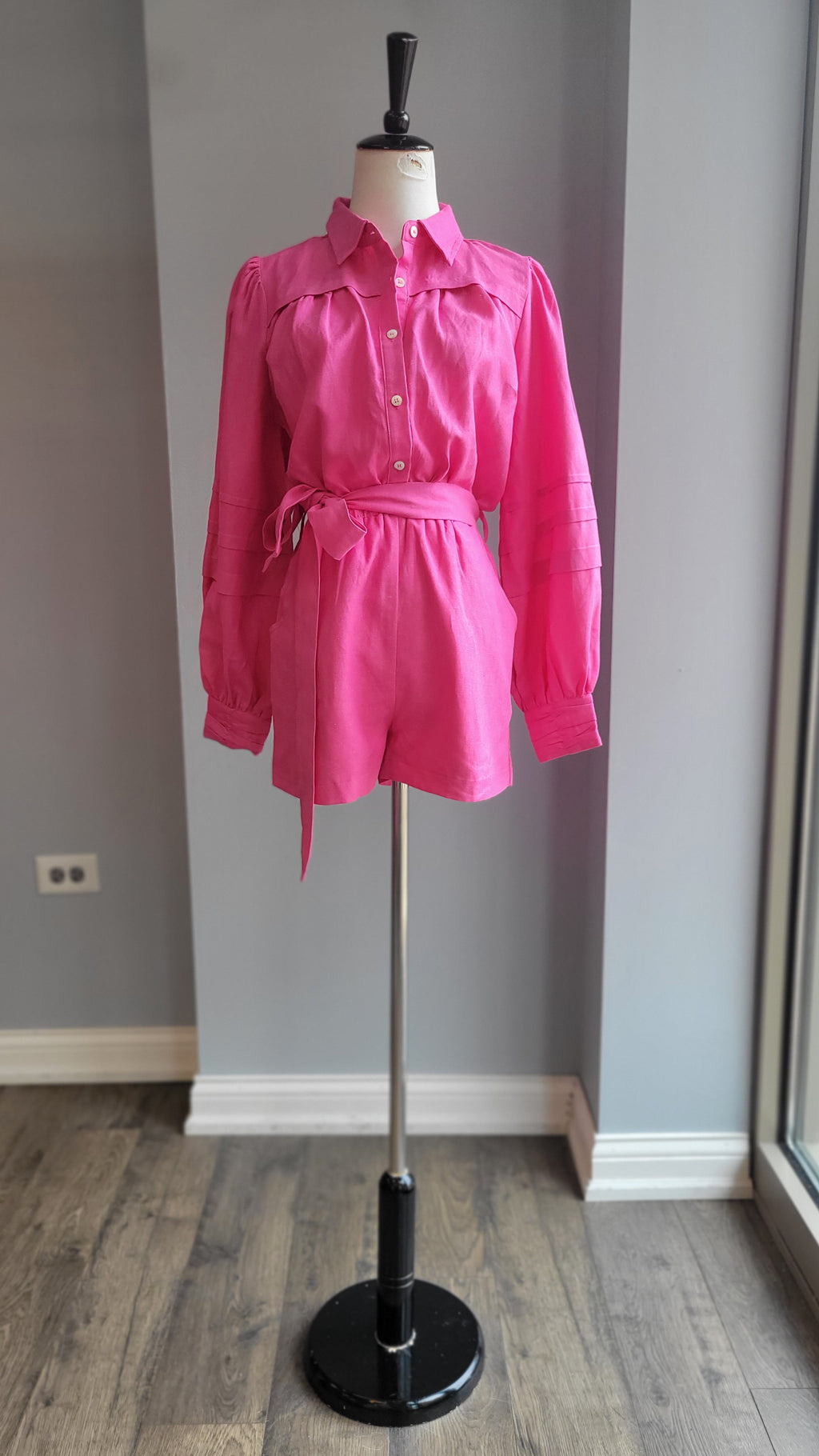 FUCHSIA PINK ROMPER WITH SIDE POCKETS