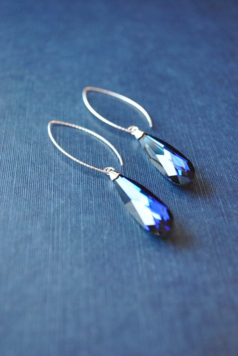 BERMUDA BLUE RAINDROP SWAROVSKI CRYSTALS LONG EARRINGS