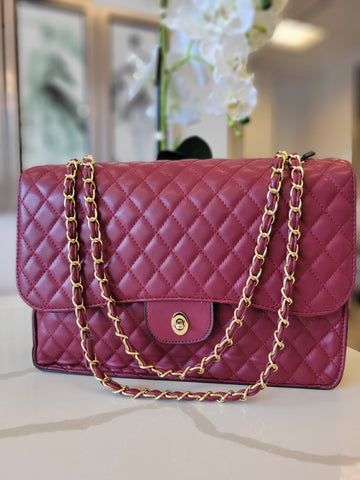 BURGUNDY VEGAN LEATHER GUILTED CUTOFF CROSSBODY BAG