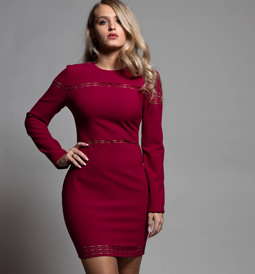 CLEARANCE - FUSCHIA PINK LASER CUT MINI DRESS