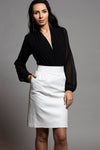 IVORY FAUX LEATHER SKIRT WITH POCKETS