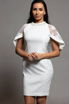 WHITE DRESS WITH LACE CAPE SLEEVES